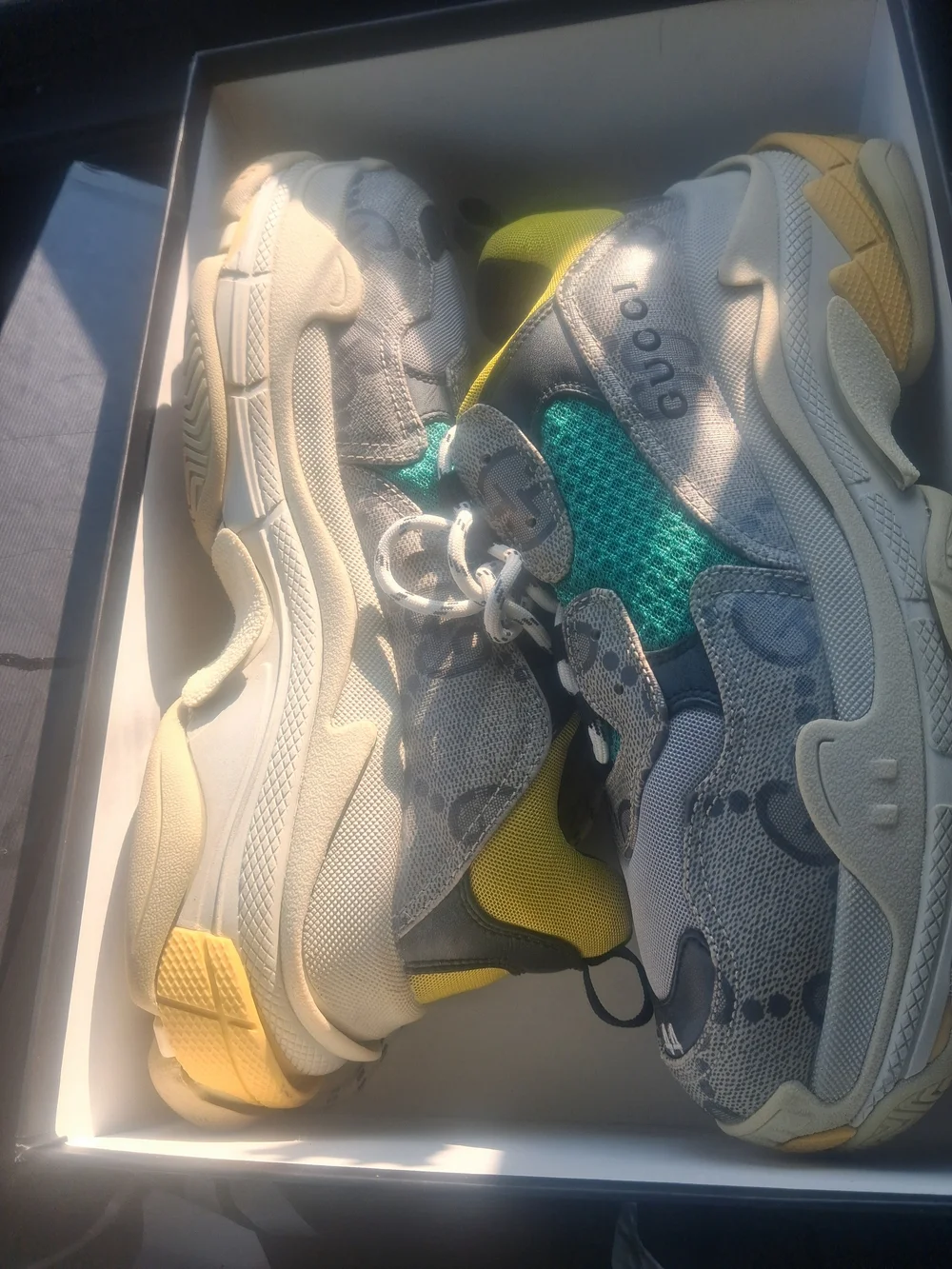 Gucci Cream, Yellow & Teal Chunky Sneakers